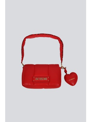 Love Moschino Kadın Pullu Deri Ayarlanabilir Askı Metal Logo Kırmızı Omuz Çantası JC4318PP0NKM1-50A