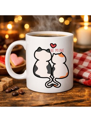 Be Mine Sevimli Kedili Porselen Kupa Model 40 – Aşık Kediler Tasarımlı Sevgiliye Özel Kahve K