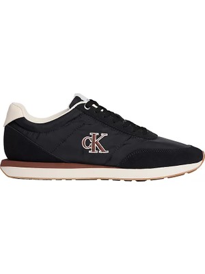 Calvin Klein Erkek Düz Rahat Taban Bağlamalı Ck Yazı Desenli Deri Siyah Sneaker YM0YM01361-0GW