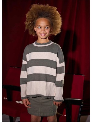 Mayoral Kışlık Kız Çocuk Çizgili Kazak - Bej ve Yeşil