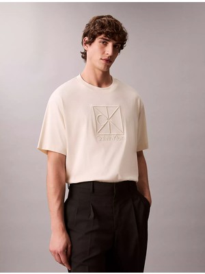 Calvin Klein Erkek Kısa Kol Bisiklet Yaka Ck Yazı Detay Reqular Fit Krem T-Shirt LV04LE200G-YAC