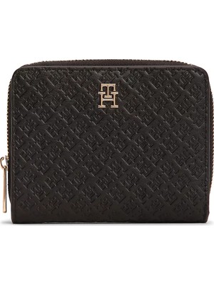 Tommy Hilfiger Kadın Th Monogram Logolu Fermuar Bölmeli Siyah Cüzdan AW0AW18474-BDS