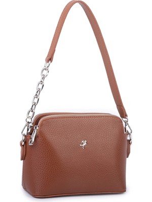 Nas Bag Kadın Sade Şık Omuz ve Çapraz Zincirli ve Uzun Çift Askılı (20X15 Cm) Taba Lopez