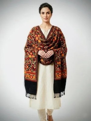 Pashmina Geleneksel El Nakışlı Keşmir Yün Şal – Çiçek Motifli Premium Seri