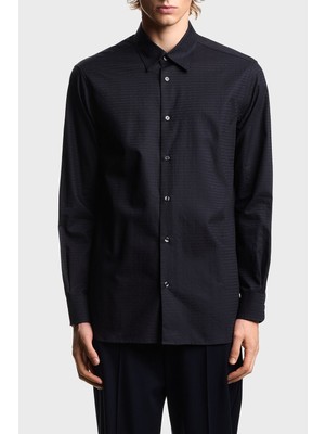 Emporio Armani Erkek Ipek Karışımlı Regular Fit Gömlek Yaka Lacivert Gömlek EM001537 AF18123-FB319