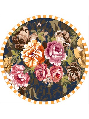 Kilim Home  Boho 943 Çiçekli Bohem Desen Doğal Natural Jüt Yuvarlak