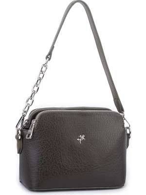 Nas Bag Kadın Sade Şık Omuz ve Çapraz Zincirli ve Uzun Çift Askılı (20X15 Cm) Haki Victoria