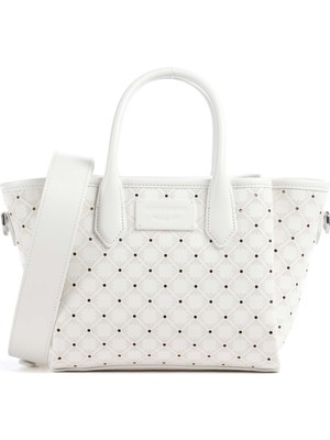 Emporio Armani Kadın Logo Kabartma Desen Fermuar Kapama Kısa Kulp Beyaz Omuz Çantası EW002328 AF25207-M0358