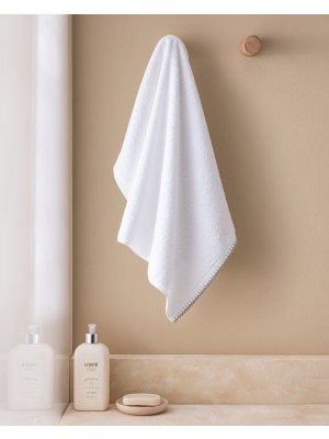 Madame Coco Aveline Kroşeli %100 Pamuk Yüz Havlusu - Beyaz/gri