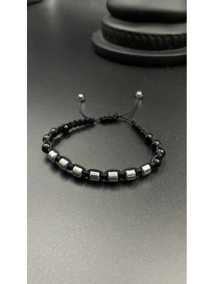 Magicgrange Hematit Doğaltaş Erkek Bileklik – El Yapımı Örgü Tasarım, Ayarlanabilir Makrome Bileklik, Doğal Taş Bileklik