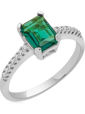 Inure Jewelry Gümüş Yeşil Baget Taşlı Kadın Yüzük