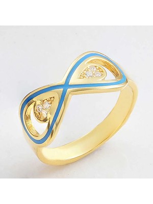 Inure Jewelry Gümüş Gold Zirkon Taşlı Sonsuzluk Kadın Yüzük