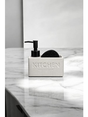 Bereketli Store Kitchen Yazılı Beyaz Süngerlikli Sıvı Sabunluk | Mutfak Sabunluk ve Süngerlik Tezgah Düzenleyici