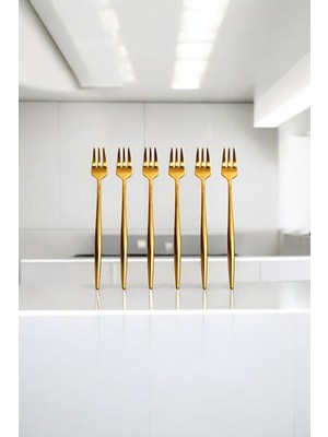 Bereketli Store Paslanmaz Çelik 6’lı Gold Mini Çatal Seti | Tatlı Meyve Servis Çatalı