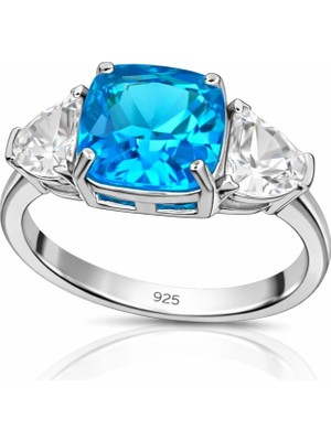 Inure Jewelry Gümüş Mavi Zirkon Taşlı Kadın Yüzük