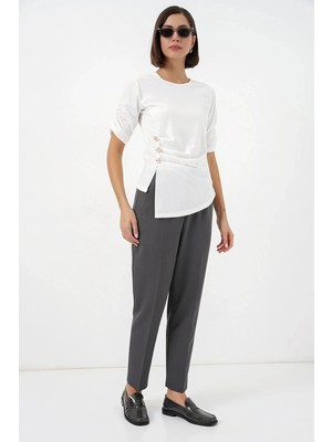 ribana Kadın Bisiklet Yaka Düğme Detaylı Sandy Bluz 992