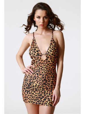 Nerm TP100782 Leopar Baskılı Fantezi Elbise
