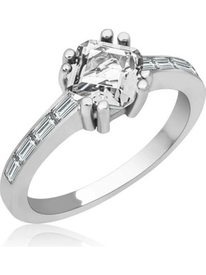Inure Jewelry Gümüş Beyaz Baget Tek Taş Kadın Yüzük