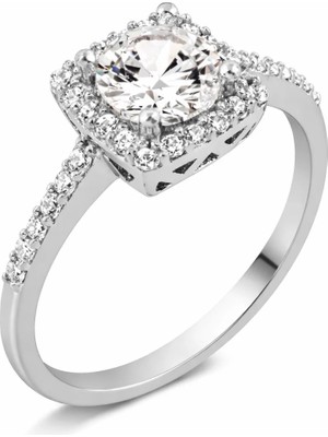 Inure Jewelry Gümüş Kare Tek Taş Bayan Yüzük