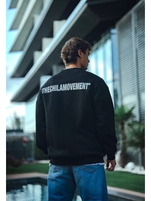 Bet's  Kışlık Bisiklet Yaka Oversize Baskılı Sweatshirt - Siyah
