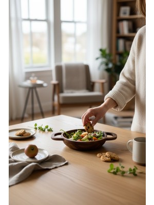 Mien Akasya Sahan – 15 cm Ahşap Sahan Servis Sunum Tabağı Doğal Ahşap Mutfak ve Sofra Aksesuarı