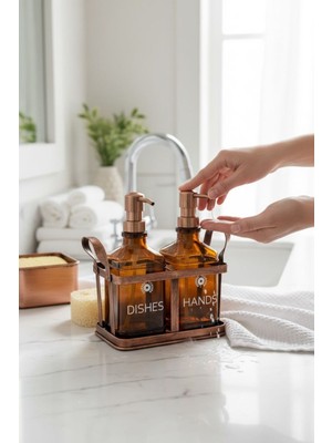 Bereketli Store Antik Eskitme 2’li Metal Standlı Sıvı Sabunluk 500 ml | Rame Banyo & Mutfak Seti