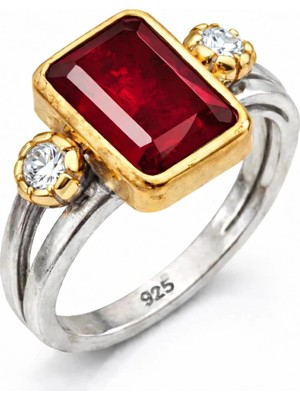 Inure Jewelry Gümüş Kırmızı Zirkon Taşlı Otantik Kadın Yüzük