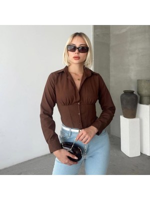 Piwow Kadın Korse Balen Detaylı Crop Gömlek