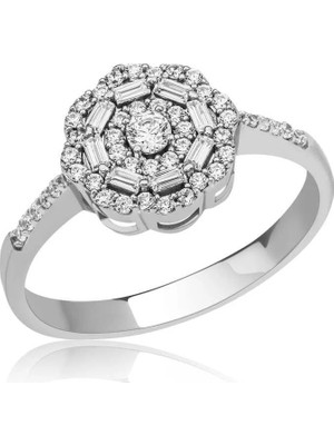 Inure Jewelry Gümüş Baget Taşlı Papatya Kadın Yüzük