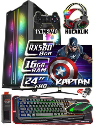 Warbox Kaptan 24" Monitör Xeon X5650 16GB Ram 256GB SSD 250GB HDD RX580 8gb Ddr5 E.kartı Gaming Takım Bilgisayar