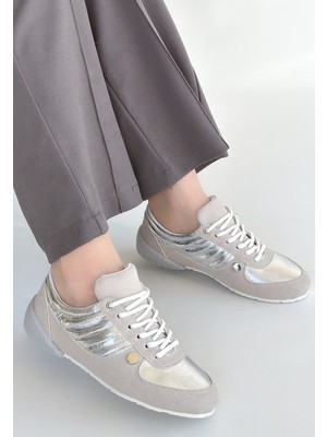 Bluefeet Gri Nubuk Gümüş Detaylı Spor Ayakkabı