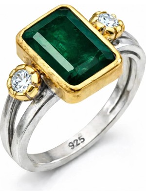 Inure Jewelry Gümüş Yeşil Zirkon Taşlı Otantik Kadın Yüzük