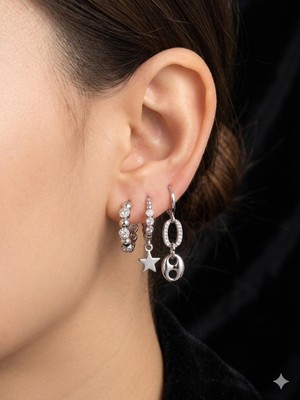 Melisa Takı & Aksesuar Ysx Jevelry Çelik Gümüş Renk 3lü Küpe