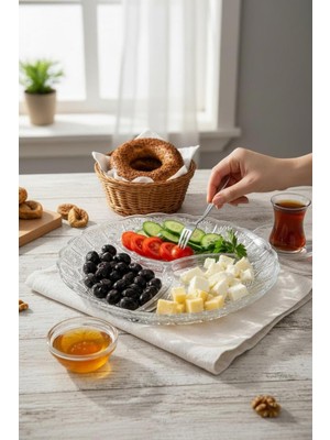 Bereketli Store 3 Bölmeli Cam Kahvaltı ve Çerez Tabağı – Çok Amaçlı Sunumluk
