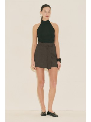 Manuka Kemer Detaylı Şort Etek Kahverengi