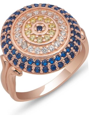 Inure Jewelry Gümüş Rose Yuvarlak Nazarlı Kadın Yüzük
