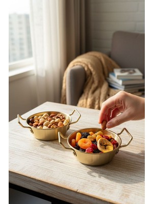 Bereketli Store 2’li Kulplu Tava Görünümlü 13 cm Gold Sunumluk Seti – Dekoratif Küçük Sunum Tabağı