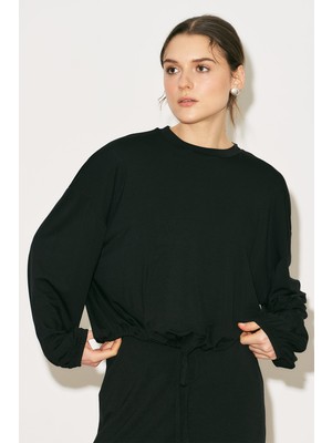 Manuka Easy Balon Kol Ayarlamalı Bluz Siyah