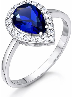 Inure Jewelry Gümüş Damla Safir Taşlı Kadın Yüzük
