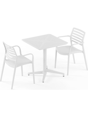 Tilia 2 Kişilik Polipropilen Masa Takımı Süt Beyaz (Moon Katlanır Masa 70X70 cm + Louise-XL Kollu Sandalye) - Bahçe, Balkon, Teras, Veranda, Havuz Başı, Dış Mekan, Kafe, Restoran, Otel İçin