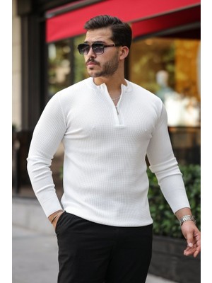 Pusula Sepeti Erkek Fermuarlı Bisiklet Yaka Dokulu Uzun Kollu Triko
