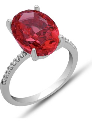 Inure Jewelry Gümüş Ice Cut Oval Kırmızı Zirkon Taşlı Kadın Yüzük