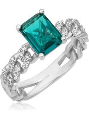 Inure Jewelry Gümüş Koyu Yeşil Baget Taşlı Kadın Yüzük