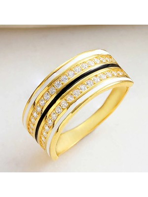 Inure Jewelry Gümüş Gold Zirkon Taşlı Kadın Yüzük