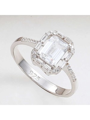 Inure Jewelry Gümüş Beyaz Baget Taşlı Kadın Yüzük