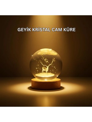Alfa Aksesuar 03 USB Bağlantılı Geyik Temalı Kristal Küre Premium Masa Gece Lambası