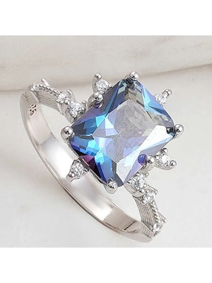 Inure Jewelry Gümüş Mavi Zirkon Taşlı Kadın Yüzük