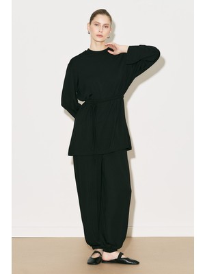 Manuka Easy Kuşaklı Rahat Bluz Siyah