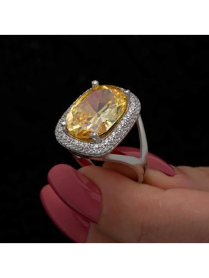 Inure Jewelry Gümüş Sitrin Taşlı Kare Kadın Yüzük