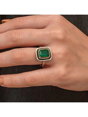 Inure Jewelry Gümüş Yeşil Taşlı Otantik Kadın Yüzük